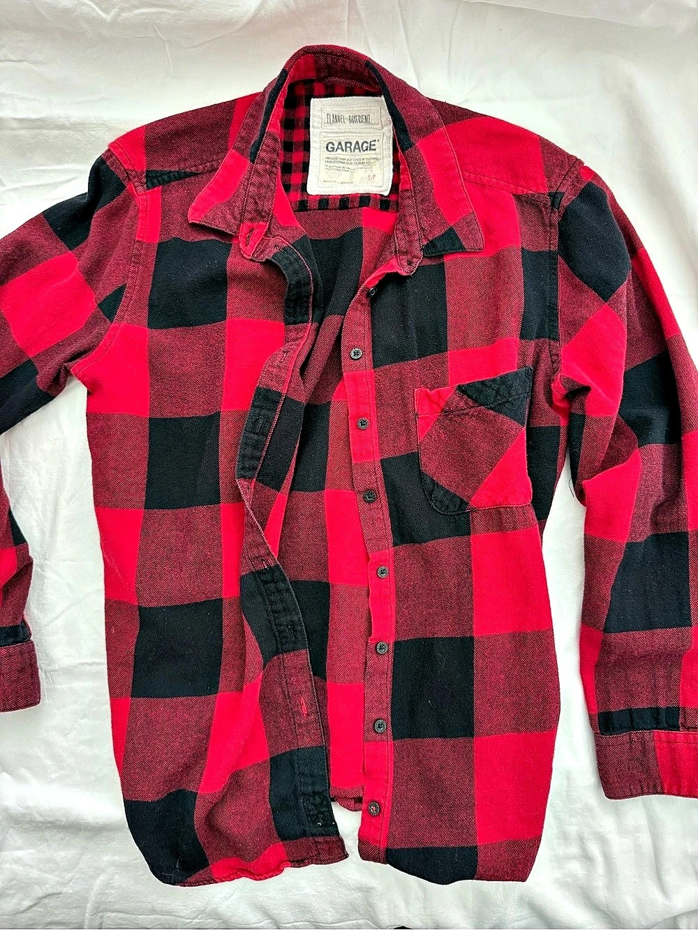Garage Flannel Boyfriend Shirt Checkered Red & Black Small